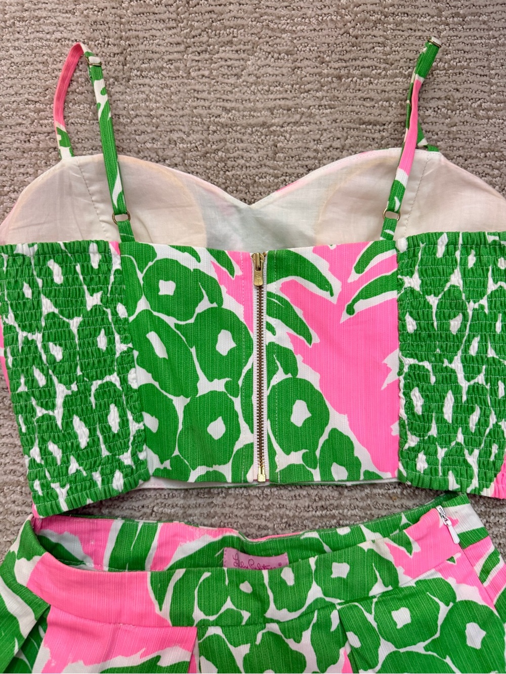 Lilly Pulitzer Pink & Green Tropical Print Pleated Skirt Set - Picture 6 of 8